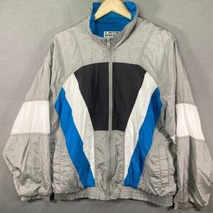 LAVON Sportswear Mens Track Jacket Size L Windbreaker Zip Up Athletic Gray Blue